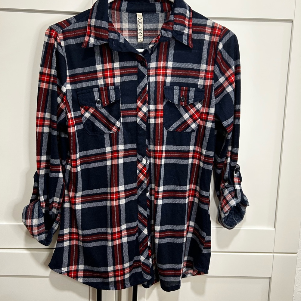 Red and Blue Plaid Button-Up Shirt